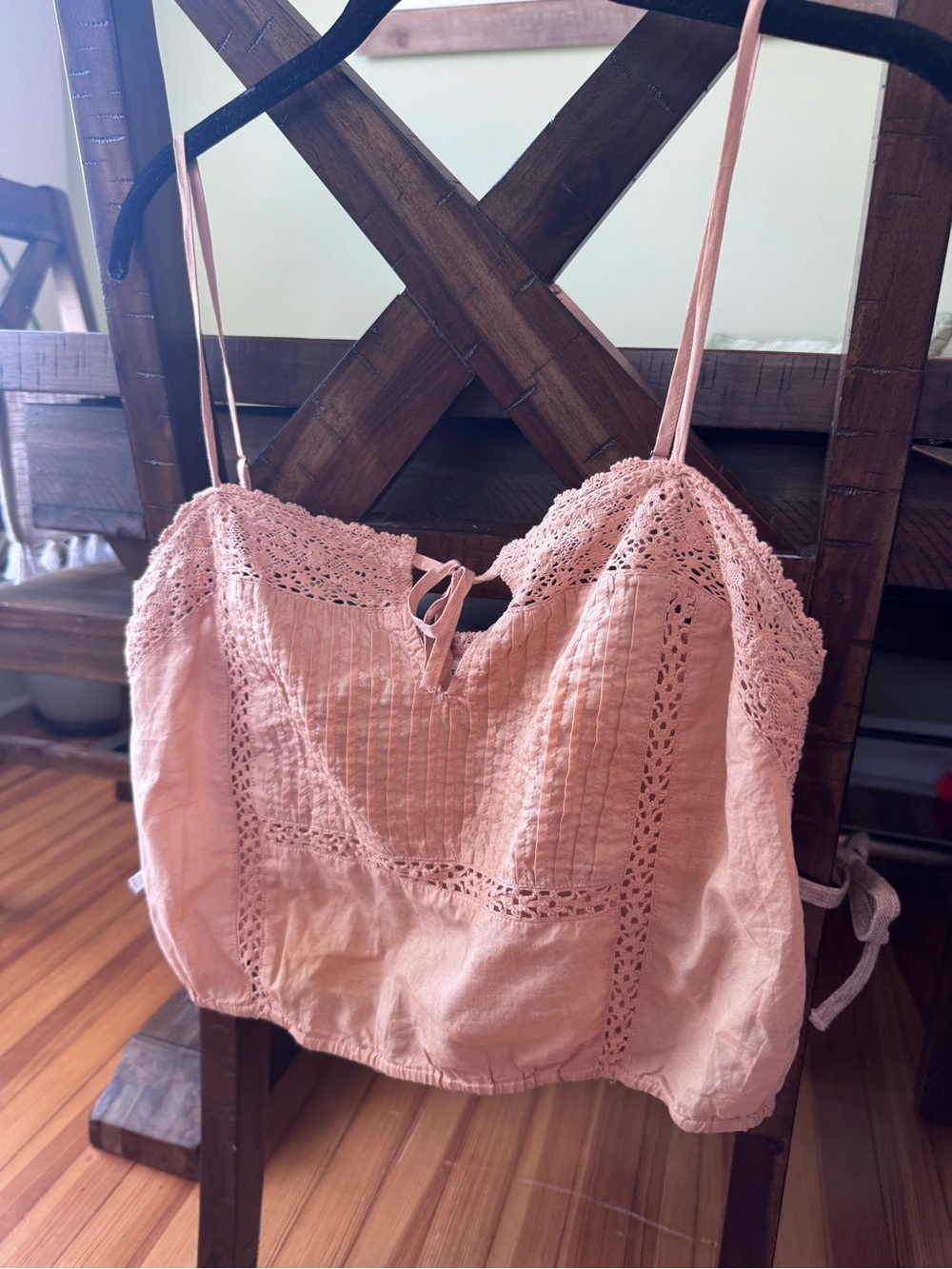 Aeropostale Peach/Orange Smocked Top with Crochet Trim